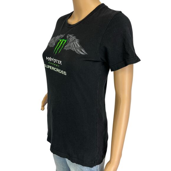 Vintage Y2K Monster Energy Supercross Shirt Black Motocross Wings Women's Size M - Picture 3 of 11